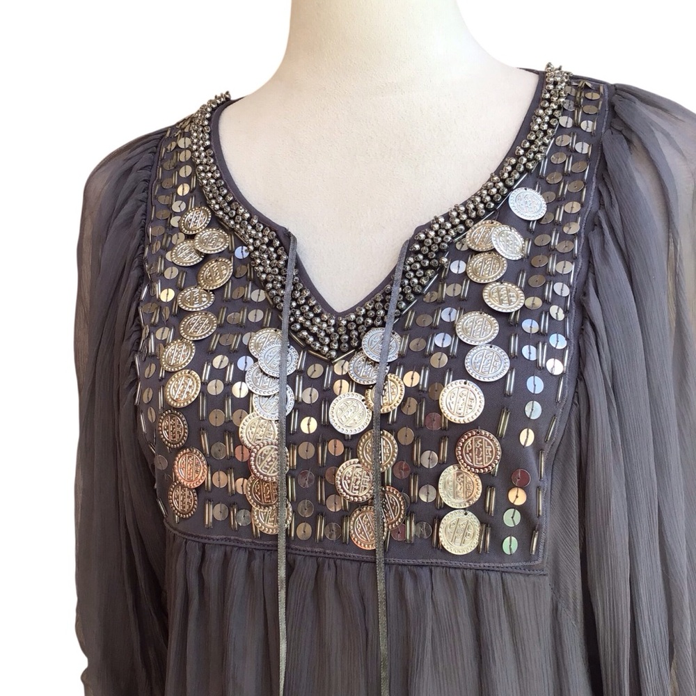 Sachin + Babi For Ankasa Gray Silk Embellished Blouse XL - Picture 4 of 7
